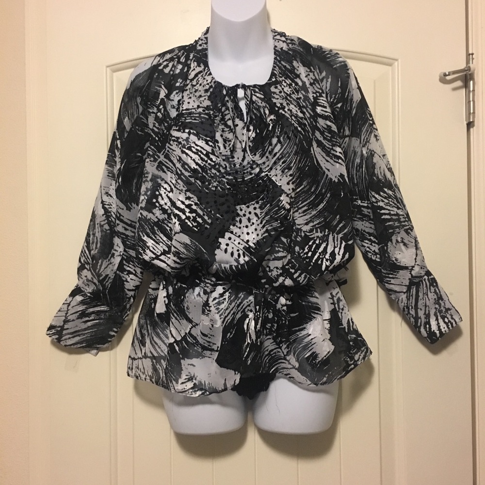 BCBG max azria sheer embellished blouse size med